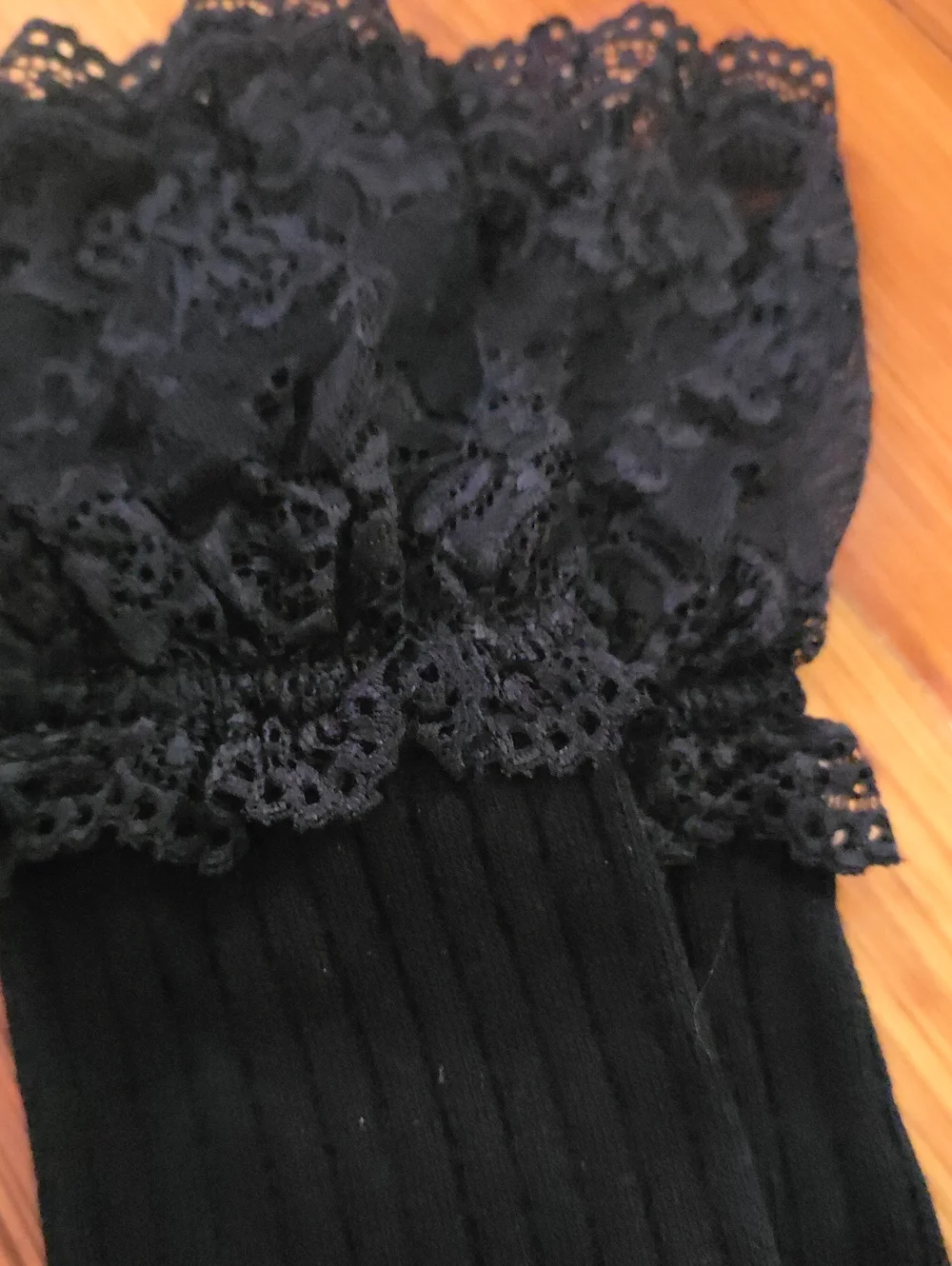 Black Ribbed Lace-Top Boot Socks
